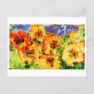 Carte Postale Fleurs jaunes et oranges avec ciel violet