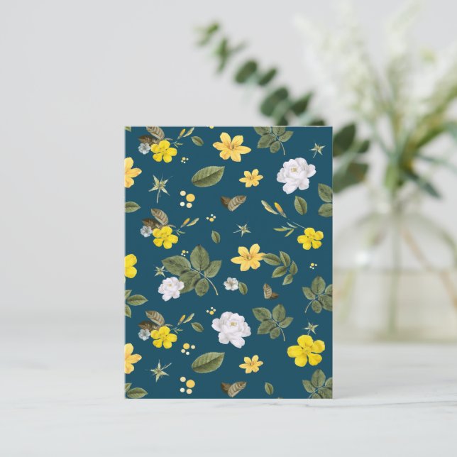 Carte Postale Fleurs jaunes et roses blanches (Debout devant)