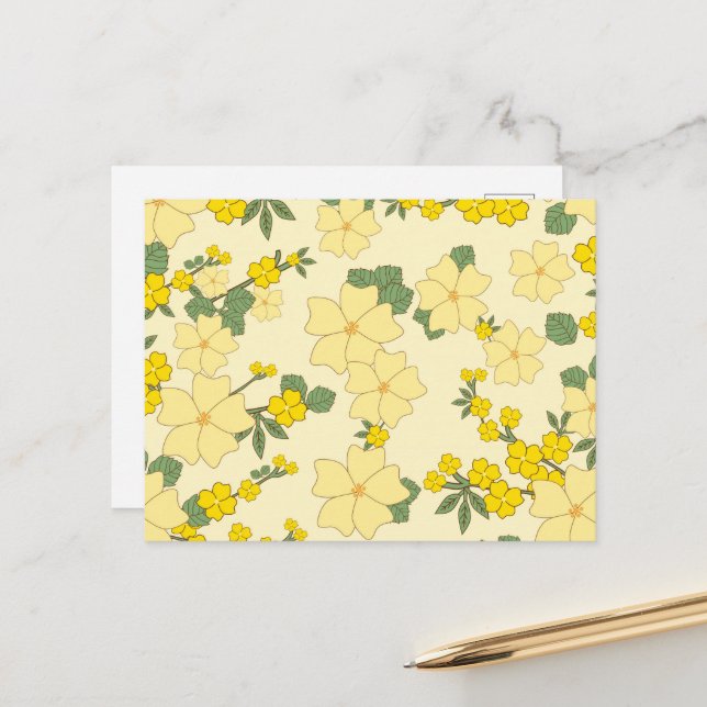 Carte Postale Fleurs Jaunes, Motif Floral, Motif De Fleurs (Devant/Arrière en situation)