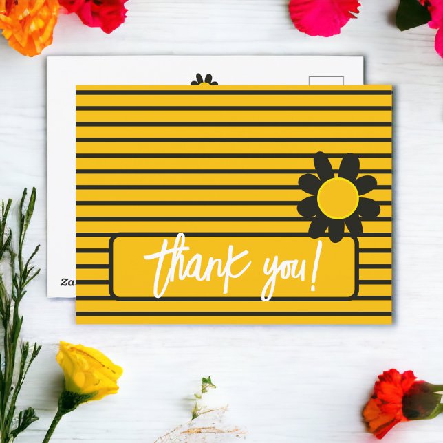 Carte Postale Fleurs jaunes noires Merci (Thank You Black Yellow Flowers Postcard from Ricaso)