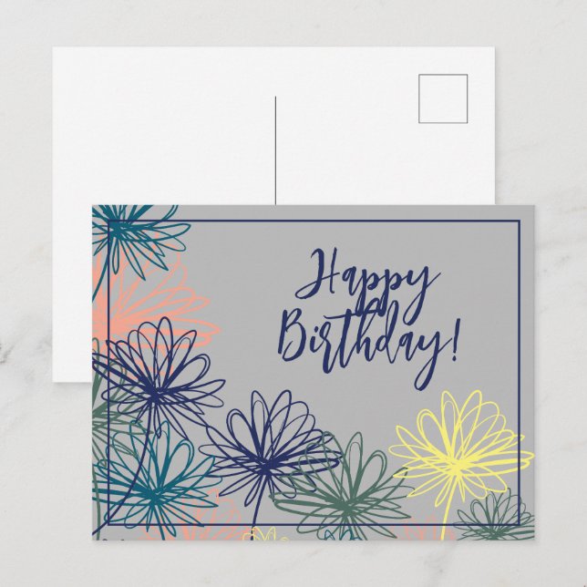 Carte Postale Fleurs Joyeux Anniversaire (Devant / Derrière)