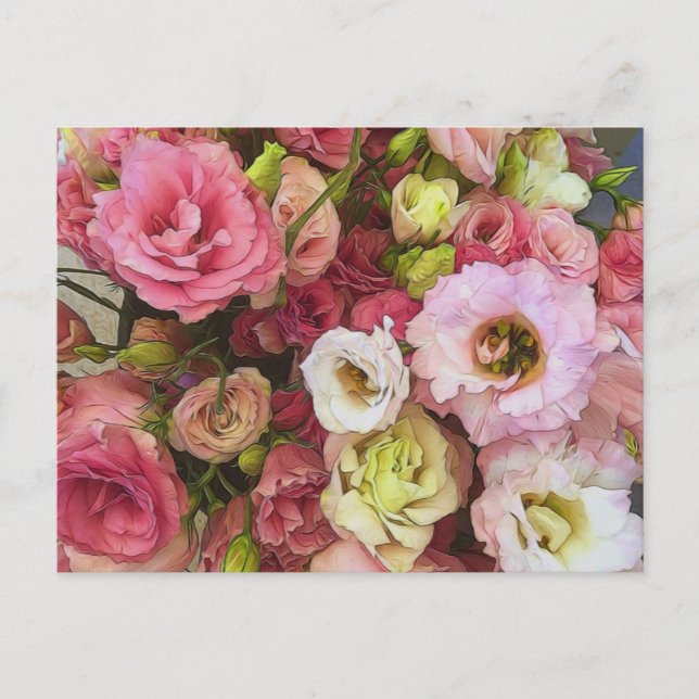Carte Postale Fleurs Lisianthus Roses (Devant)