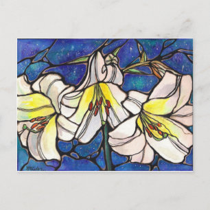 Carte Postale Fleurs Lys Tiger Blanc Design Verre Tiré