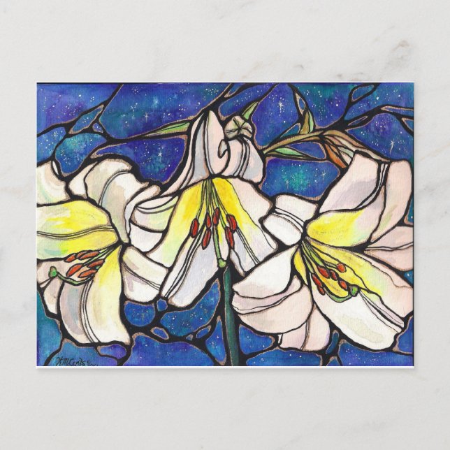 Carte Postale Fleurs Lys Tiger Blanc Design Verre Tiré (Devant)