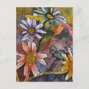 Carte Postale Fleurs marguerites abstraites aquarelle peinture a