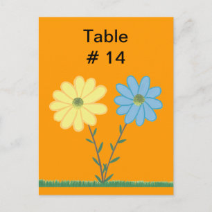 Carte Postale Fleurs marguerites jaunes et bleues Numéro de tabl