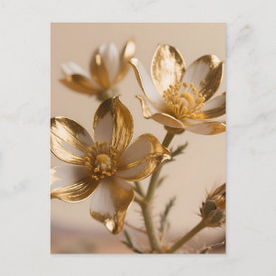 Carte Postale Fleurs Métalliques Dorées Luxe Élégance Botanique