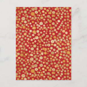 Carte Postale Fleurs minuscules sur Chiyogami Arrière - plan rou