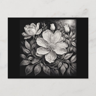 Carte Postale Fleurs noires et blanches