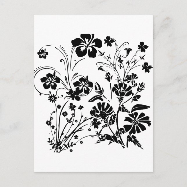 Carte Postale Fleurs noires et blanches (Devant)
