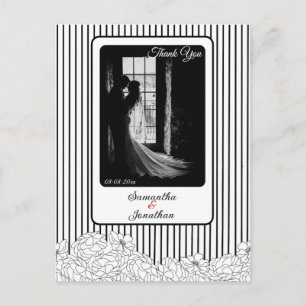 Carte Postale Fleurs noires et blanches à rayures Merci