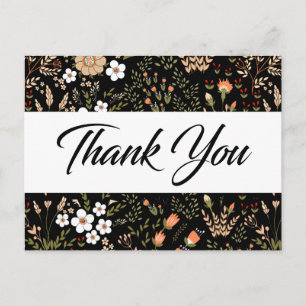 Carte Postale Fleurs noires et blanches Merci Fleurs botaniques