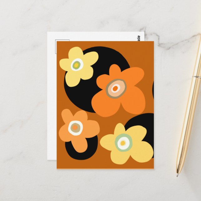 Carte Postale Fleurs orange et marron (Devant/Arrière en situation)