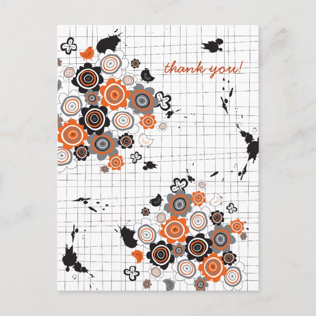Carte Postale Fleurs Orange Poussins Grunge Encre Taches Griboui (Devant)