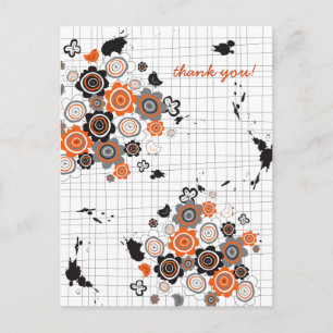 Carte Postale Fleurs Orange Poussins Grunge Taches d'Encre Gribo
