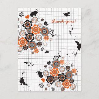 Carte Postale Fleurs orange poussins grunge taches d'encre gribo