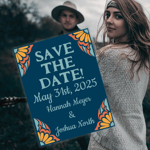 Carte Postale Fleurs orange super sur Bleu Profond Sauvegarder l