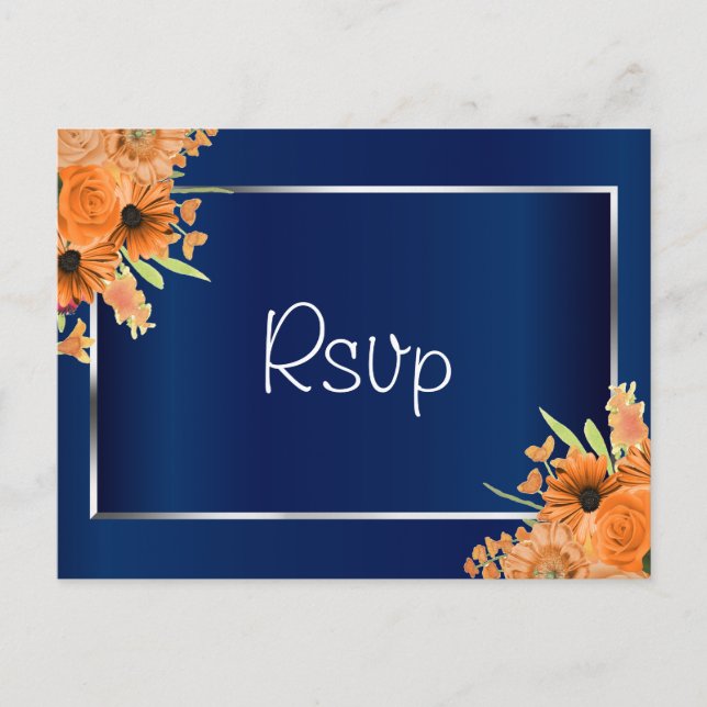 Carte Postale Fleurs orange sur fond bleu marine (Devant)