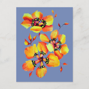 Carte Postale Fleurs orange vif - gris bleu