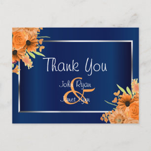 Carte Postale Fleurs oranges sur fond bleu marine