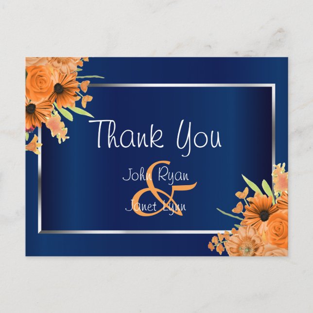 Carte Postale Fleurs oranges sur fond bleu marine (Devant)