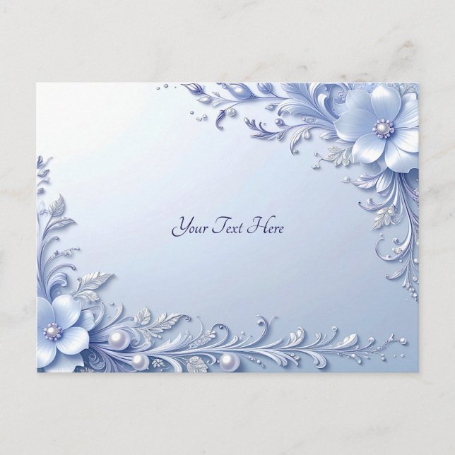 Carte postale Fleurs Ornées Bleues avec Perles (Devant)