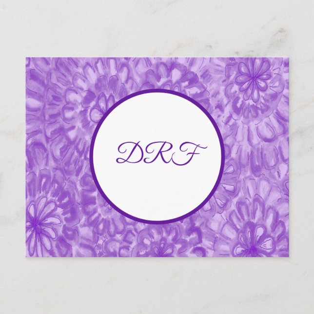 Carte Postale Fleurs peintes violettes avec Monogramme (Devant)