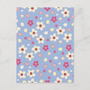 Carte Postale fleurs printanières sur fond bleu