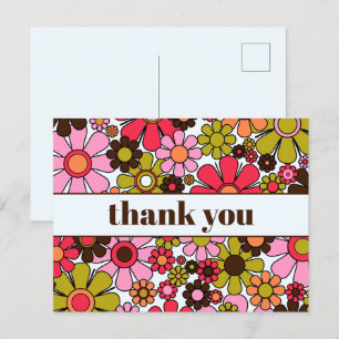 Carte Postale Fleurs Rétro Groovy Années 60 70 Merci