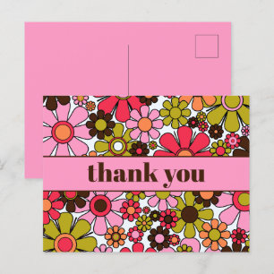 Carte Postale Fleurs Rétro Groovy Florales des Années 60 70 Merc