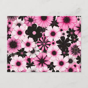 Carte Postale Fleurs Rétro Rose et Noir