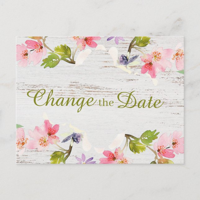 Carte Postale Fleurs Rose Rustique sur Bois Blanc Changer la Dat (Devant)