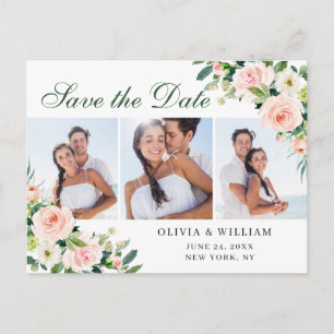 Carte Postale Fleurs rose vif 3 PHOTO Mariage Enregistrer la dat
