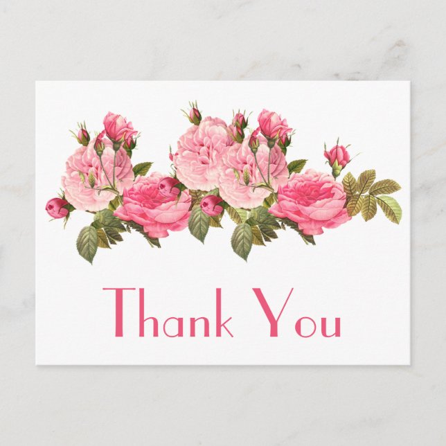 Carte Postale Fleurs rose vintage Merci Floral (Devant)