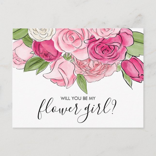 Carte postale Fleurs roses aquarelle rose pour ma  (Devant)
