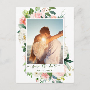 Carte Postale Fleurs roses blanches Mariage vert Enregistrer la