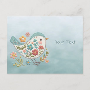 Carte postale Fleurs roses bleues de Petit Oiseau