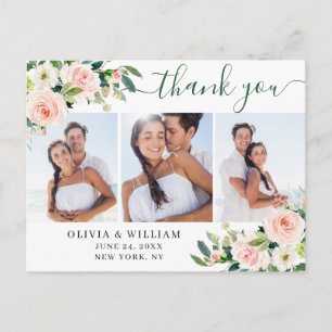 Carte Postale Fleurs Roses Blush Verdure 3 Merci photo