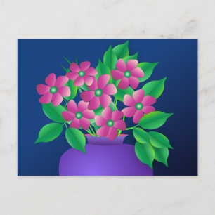 Carte Postale Fleurs roses dans un vase
