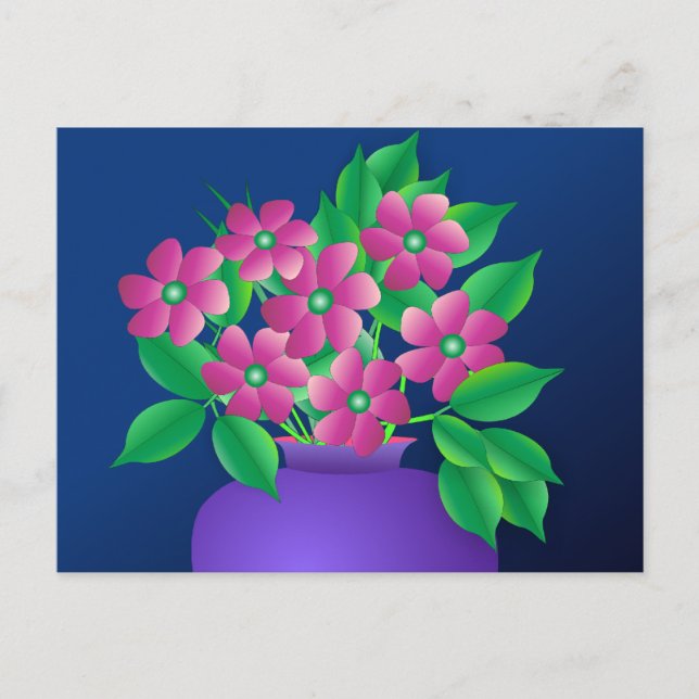 Carte Postale Fleurs roses dans un vase (Devant)