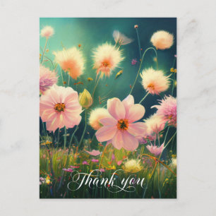Carte Postale Fleurs roses en MERCI de champ   Vide