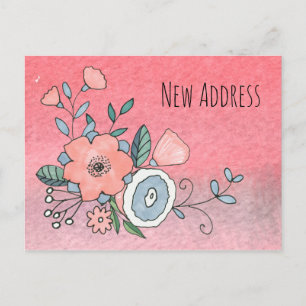Carte Postale Fleurs roses et bleues Nouveau Faire-part d'adress