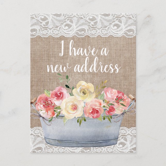 Carte Postale Fleurs roses et crème Pot en métal Changement d'ad (Devant)