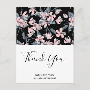 Carte Postale Fleurs roses et grises Motif floral à l'aquarelle