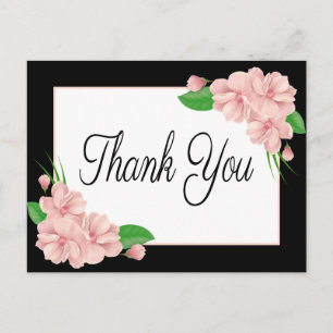 Carte Postale Fleurs roses florales Merci Fête Noire Mariage