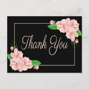 Carte Postale Fleurs roses florales Merci Fête Noire Mariage