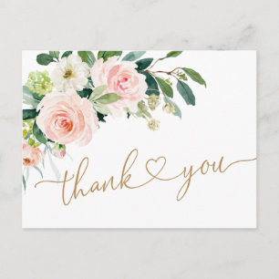 Carte Postale Fleurs Roses Fluides Verdure Merci Floral