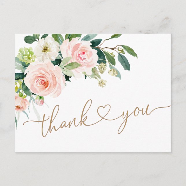 Carte Postale Fleurs Roses Fluides Verdure Merci Floral (Devant)
