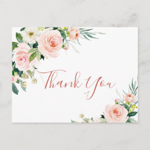 Carte Postale Fleurs Roses Fluides Verdure Merci Floral
