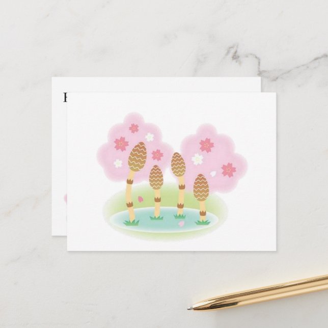 Carte postale Fleurs roses mignonnes Étang (Devant/Arrière en situation)